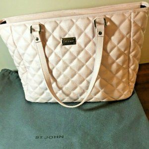 St John Knit Quilted Leather Satchel Purse Handbag Gelato (Lt Pink)